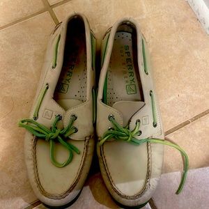 Mens White and Green Sperry Boat Shoes